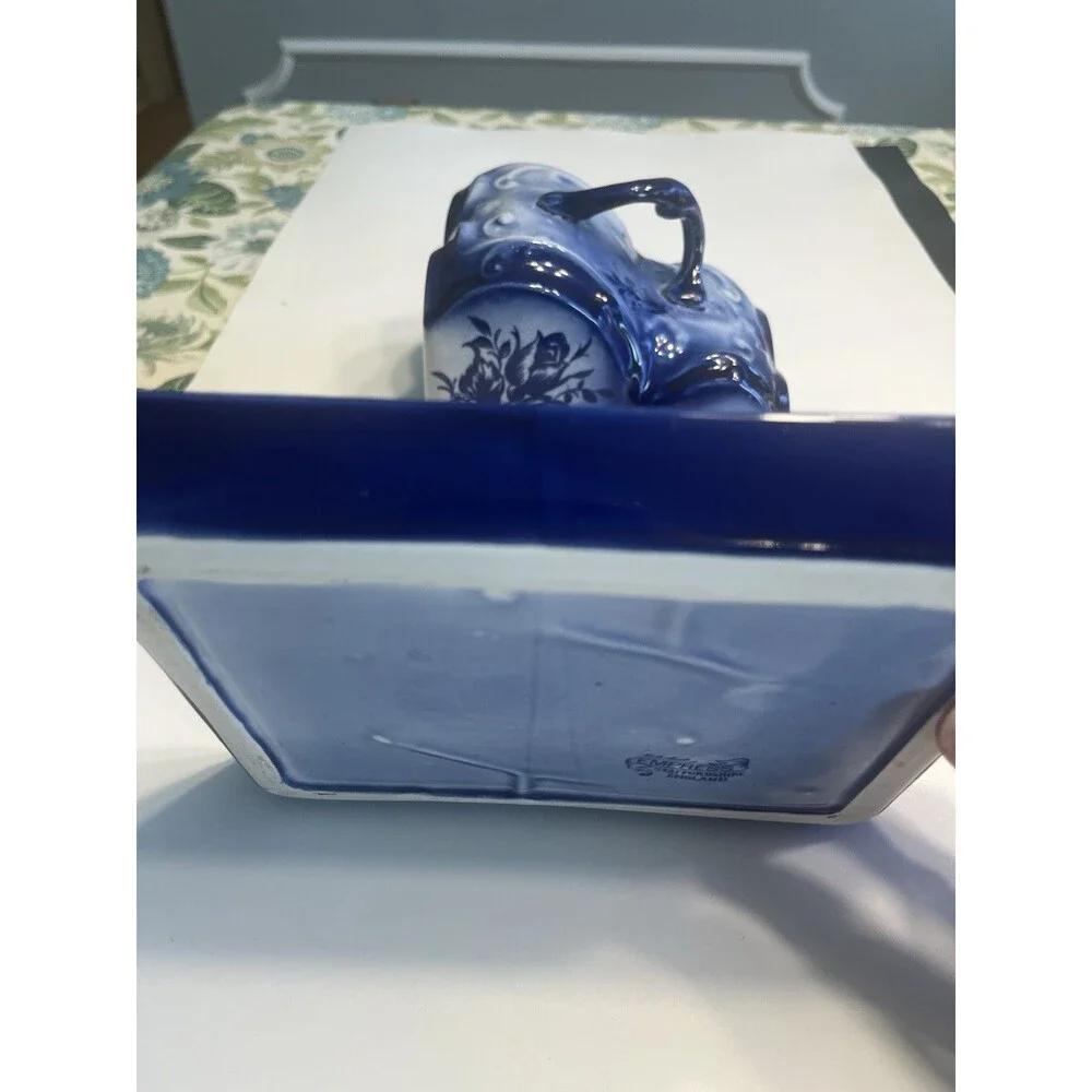 Vintage Empress Staffordshire England Blue Floral Cheese Dish Lid